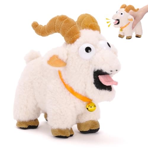 FunisFun Goat Plush with Bell Goat Stuffed Animal with Funny Screams Sound Gag Gift for Adults Friends and Coworkers Desk Toy