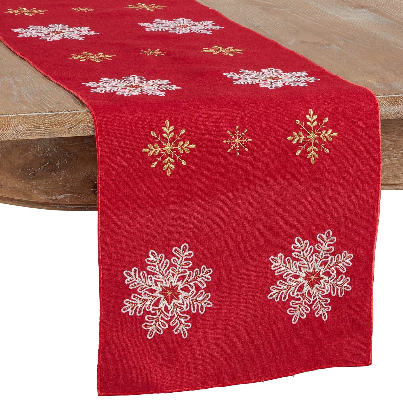Saro Lifestyle Embroidered Snowflake Design Table Runner Red 16x120