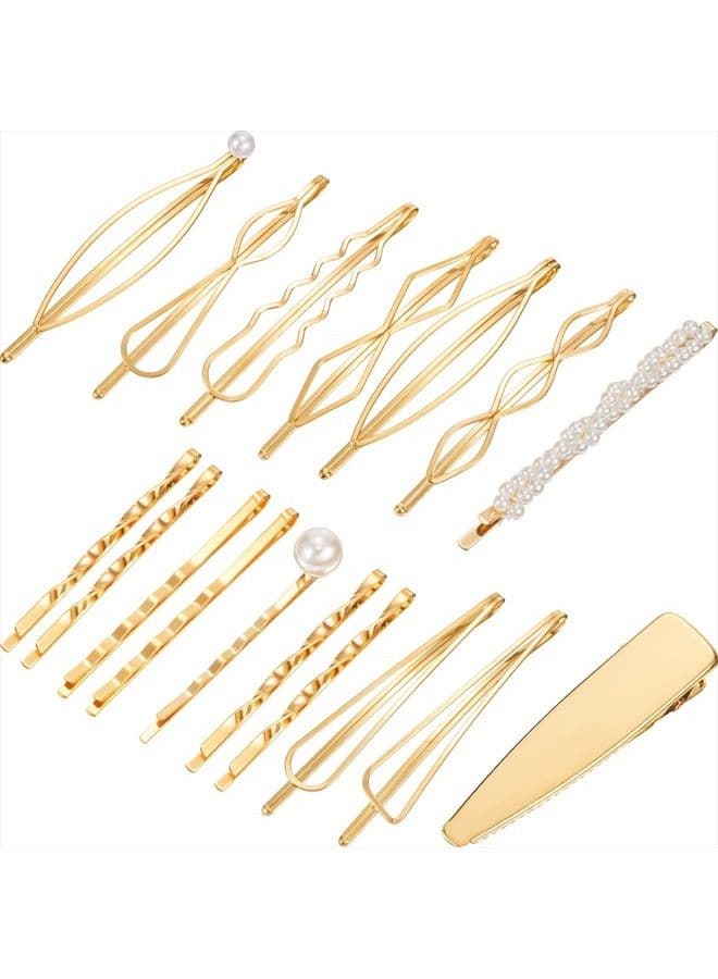 17 Pieces Gold Hair Pins Set Geometric Hair Clips Bobby Pin Hair Barrettes Metal Gold Decorative Hair Styling Jewelry Hair Clamps Accessories for Girl Women Wedding Parties
