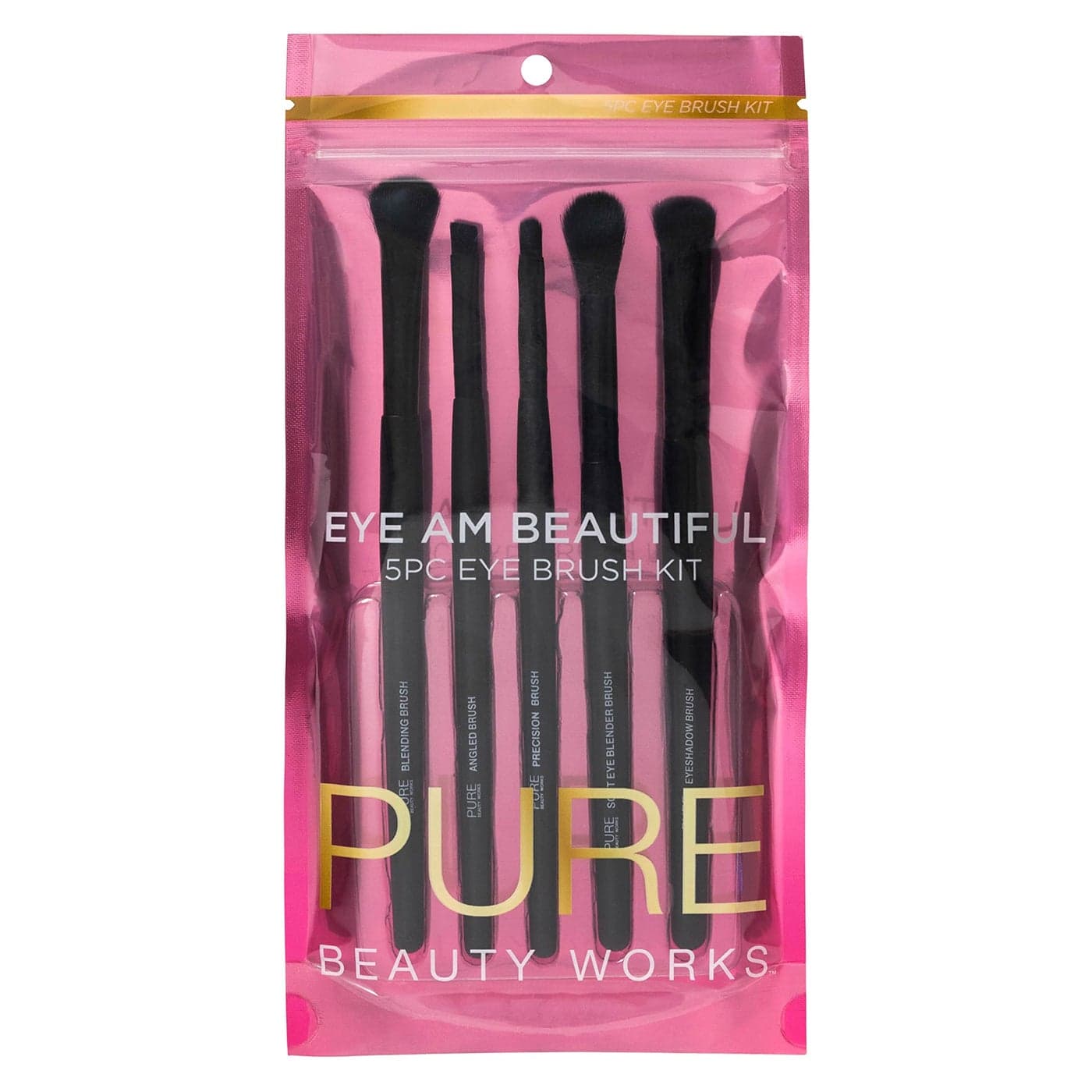 Pure Beauty Works Eye Am Beautiful 5pc Eye Brush Kit Synthetic Bristles Blending Eyeshadow Precision Soft Blending Angled Makeup Brush Set Black