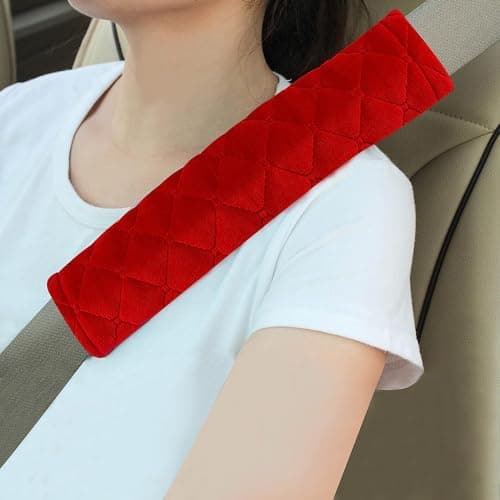 DETACHI Car Seat Belt Cover for More Comfortable Driving Seat Belt Shoulder Pad for Adults and Children Universal Car Seat Belt Velvet Cushion Red Color (Pack of 2)
