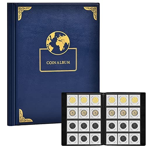 120 Pockets Coin Flip Holder Albums 2x2 inches Coin Storage Books for Coin Cardboard Collection Holders Collection Book Sleeves Supplies for Collectors Blue EarthCoin Flips not Included