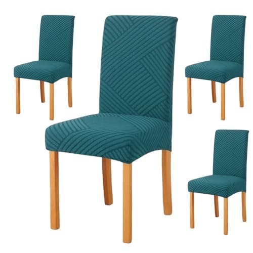 Styleys Jacquard Chair Cover Stretch Removable Washable Dining Chair Cover Protector Seat Slipcover (Pack of 4, Teal, JDMC6)