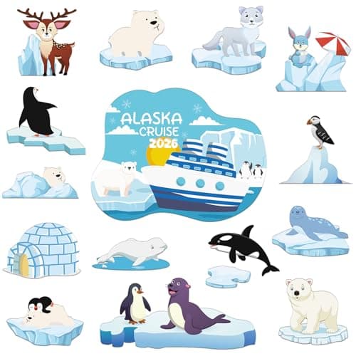 Alaska Animals Cruise Door Magnets - Wxiben 15PCS Alaska Cruise 2026 Ship Door Decorations Penguin Sea Lion Seal Penguin Whale Cruise Door Magnets for Stateroom Cabin Carnival Refrigerator Decor