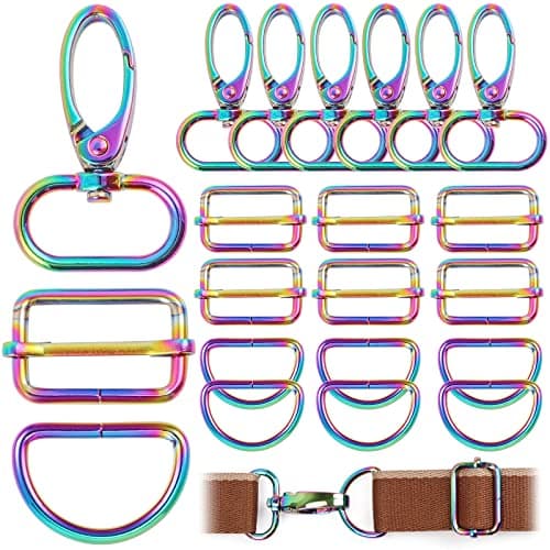 PECMER Rainbow Swivel Hardware Buckles D Ring Clasp Set 1" Lanyard Snap Hooks 18 Pcs Purse Bag Making Hardware for Purses Straps Bag Keychain DIY Craft Project 25mm