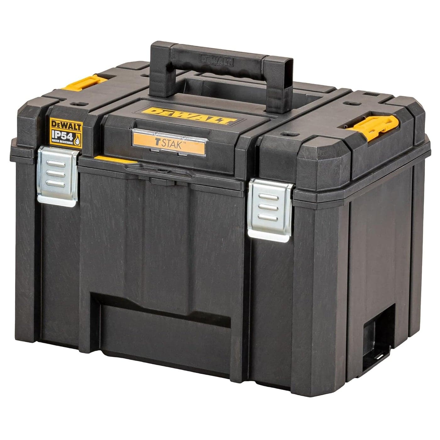 DEWALT DWST833461 TSTAK HeavyDuty Portable Plastic Deep Box With Removable Half Size Internal Tote Tray IP54 Rated Waterseal 30 Kg Weight Capacity Metal Latches 44x332x302 cm