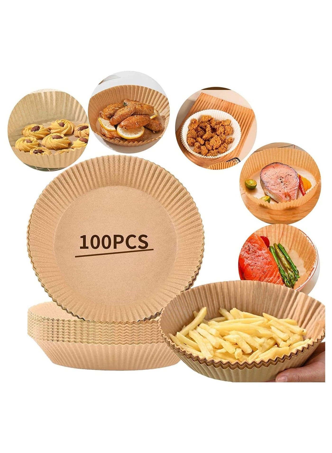 100 PCS Air Fryer Disposable Paper Liner, Non-stick Liners, Baking for Water-proof, Oil-proof, Parchment Roasting Microwave,16cm