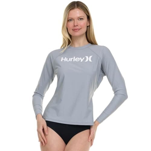 Hurley Rash Guard for Women, Womens Rash Guard Long Sleeve Shirts, Rashguard Swim Shirt Women UPF 50+ SPF & UV Protection Silver