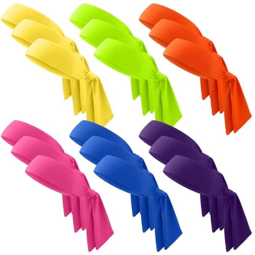 Hiboom 18 Pack Tie Headband Bulk Sports Tennis Headband for Men Women Ninja Karate Head Tie Athletic Sweatbands Elastic Hair Bands for Basketball, Football, Soccer, Running, Yoga(Multicolor)