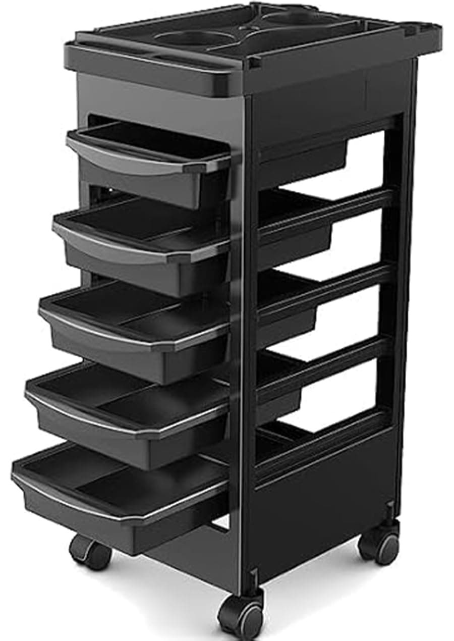 Qtavia Budget Hair Styling Salon Trolley Cart with Wheels and 5 Drawers Salon Rolling Cart for Extra Hairdresser Storage Tool Free Rolling Salon Cart for Hair Stylist Hairdresser Beauty Tattoo
