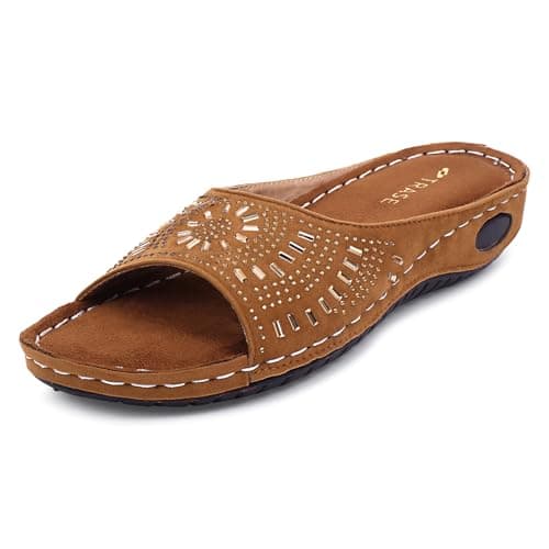 TRASE Women Footwear, Ladies Slippers For Women, Women Footwear, Comfortable And Lightweight Sandal, Soft Ortho Flip-flops Slipper, Women's Doctor Sandals ((Tan,7) UK)