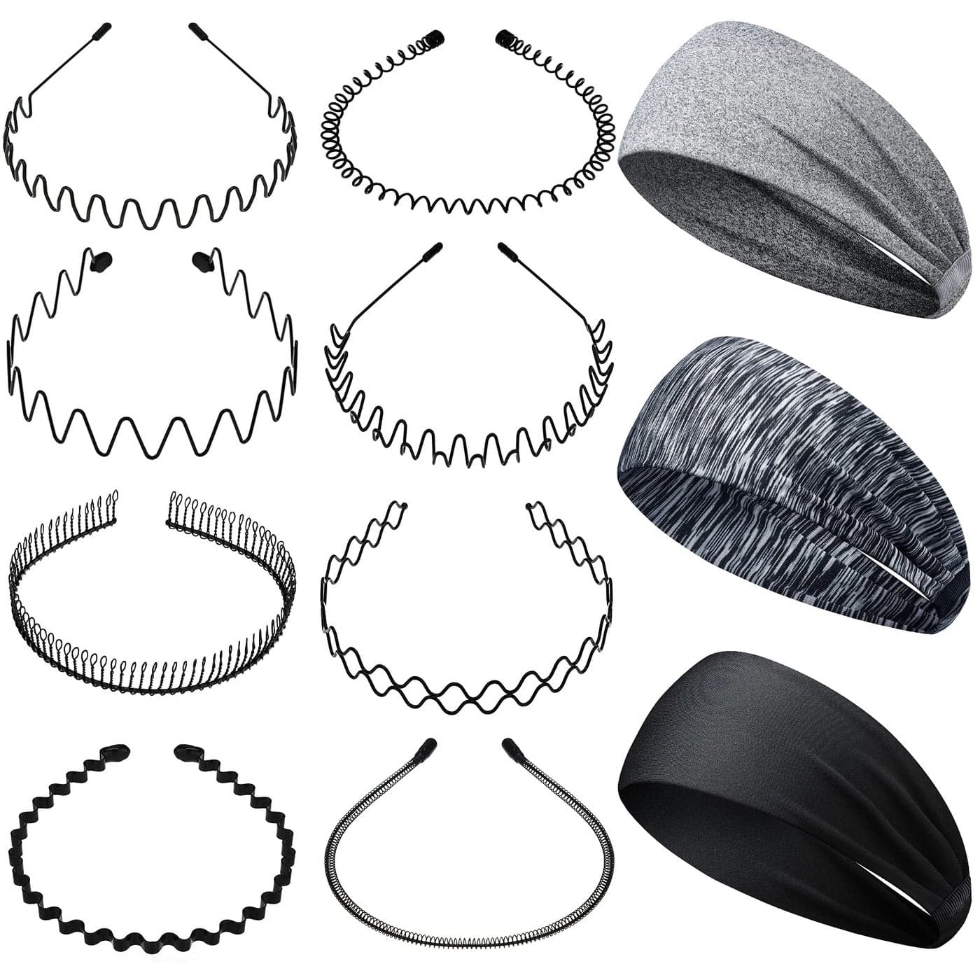WILLBOND 11 Pieces Metal Headband and Sports Headbands Elastic Headbands Spring Wave Non Slip Hairband Unisex Hair Accessories for Men and Women Running Jogging Yoga Workout Supplies