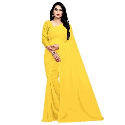 Sidhidata Women's Georgette Saree With un-stitched Blouse Piece (plain gold yellow 755_Yellow), Free Size
