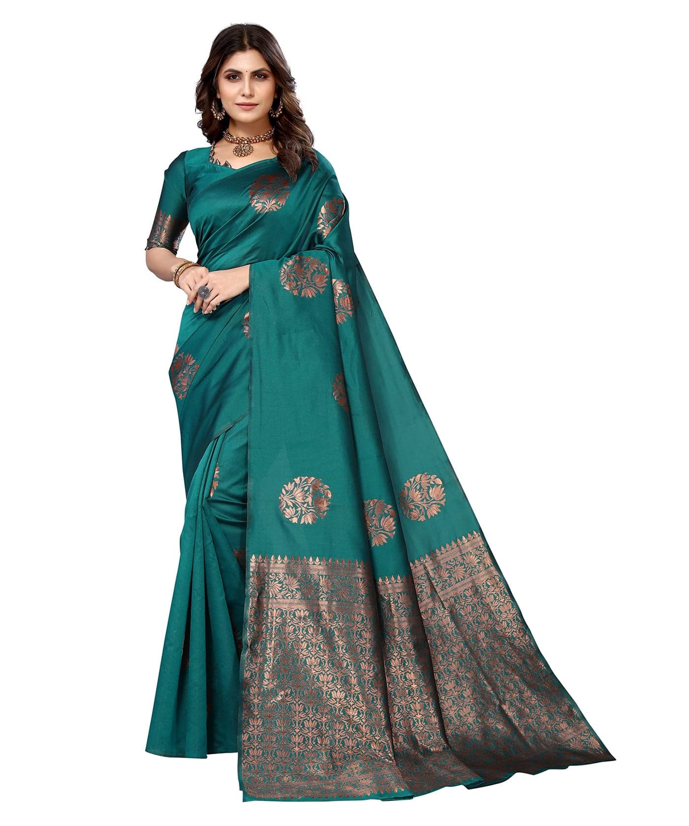 Yashika Women's Banarsi Relaxed Fit Silk Standard Length Saree (New Mudra Rama