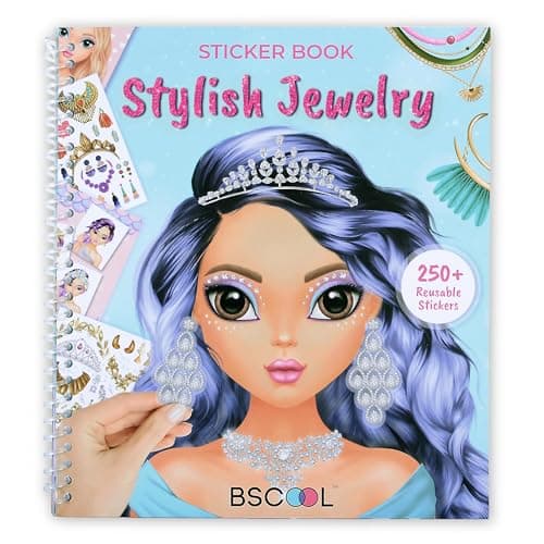 BSCOOL Sticker Stylish Dress up Jewelry Sticker Activity Book for Kids Learn Girls Fashion Design with Stickers and Guides for Kids 5 and up with 250 Reusable Stickers Easter Gift for Girls