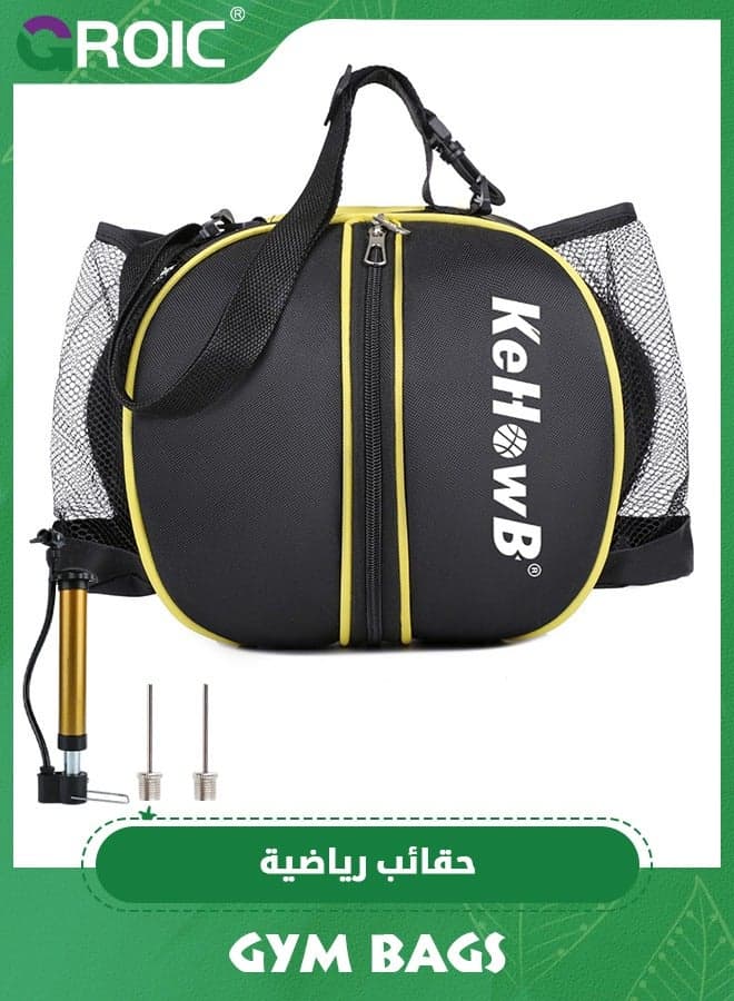 Ball Bag, Size 7 Basketball Bag Soccer Ball Football Volleyball Softball Sports Ball Bag Holder Carrier+Adjustable Shoulder Strap 2 Side Mesh Pockets f/Water Bottle Towel Sports Shoes with Net