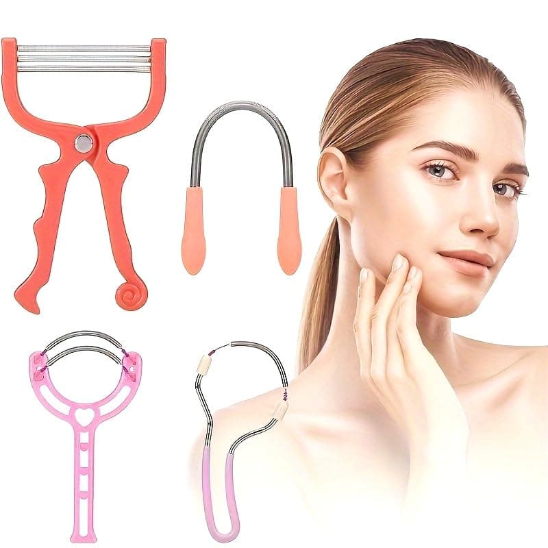 MAYCREATE® 4Pcs Facial Hair Removal Tools for Women, Spring-Type & Tweezer/Frame Epilators for Peach Fuzz, Upper Lip Hair & Sideburns Gentle and Precise Facial Hair Remover for Smooth Skin