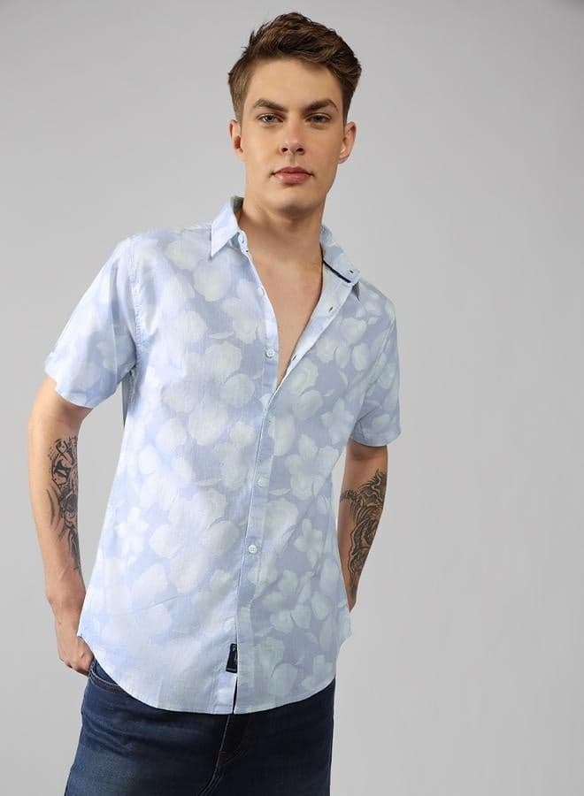 Relaxed Fit Multi-Color Cotton Casual Shirt Cuban Collar