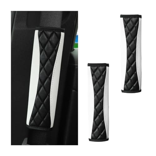 Mandark 2PCS Car Seat Belt Covers Soft Leather Vehicle Seatbelt Strap Protector for Shoulder and Neck Comfortable Auto Safe Belt Harness Cushion Pad Universal for SUV Truck RVWhite
