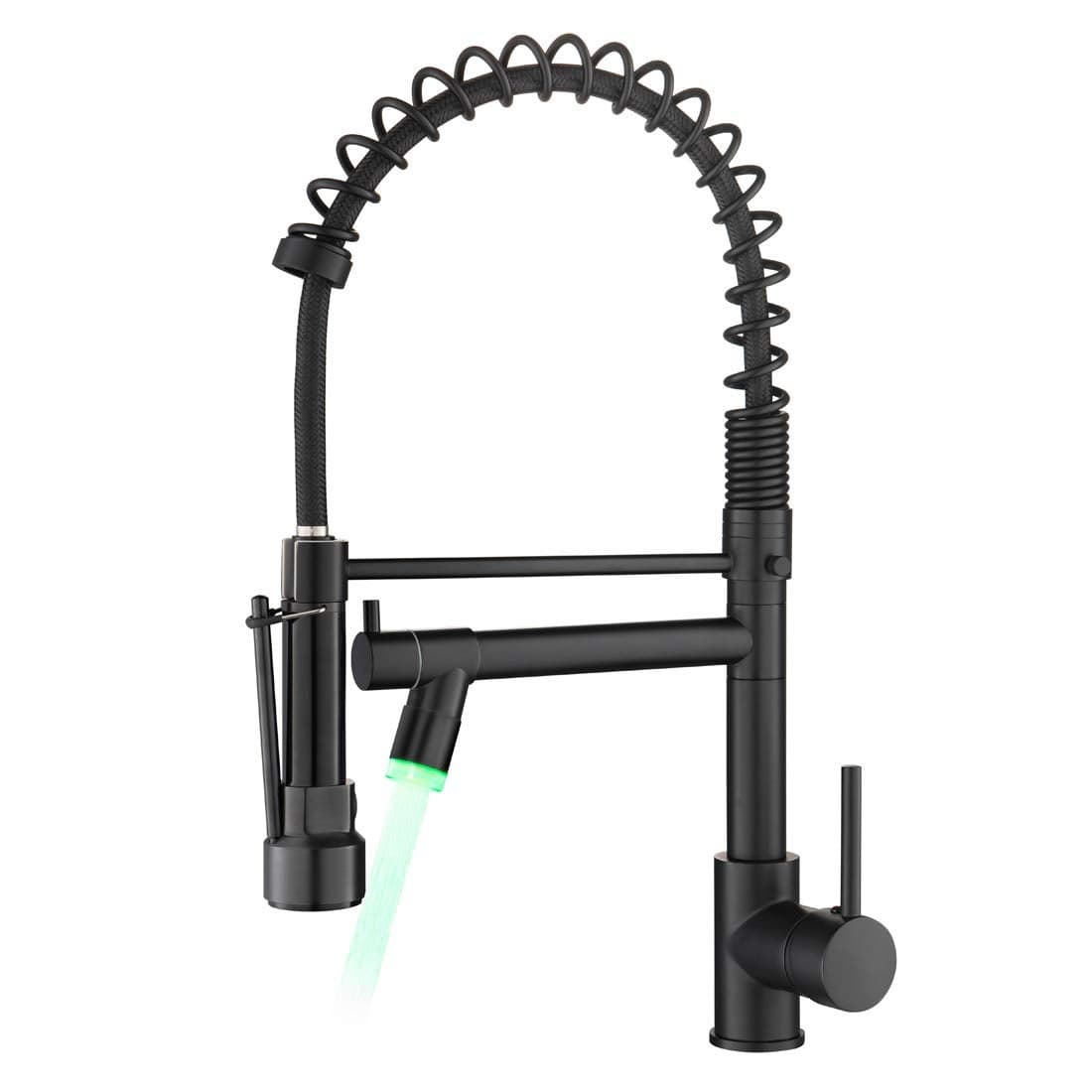 AIMADI Kitchen FaucetBlack Kitchen FaucetCommercial Faucet with Sprayer Single Handle Single Hole Spring Kitchen Sink FaucetMatte Black