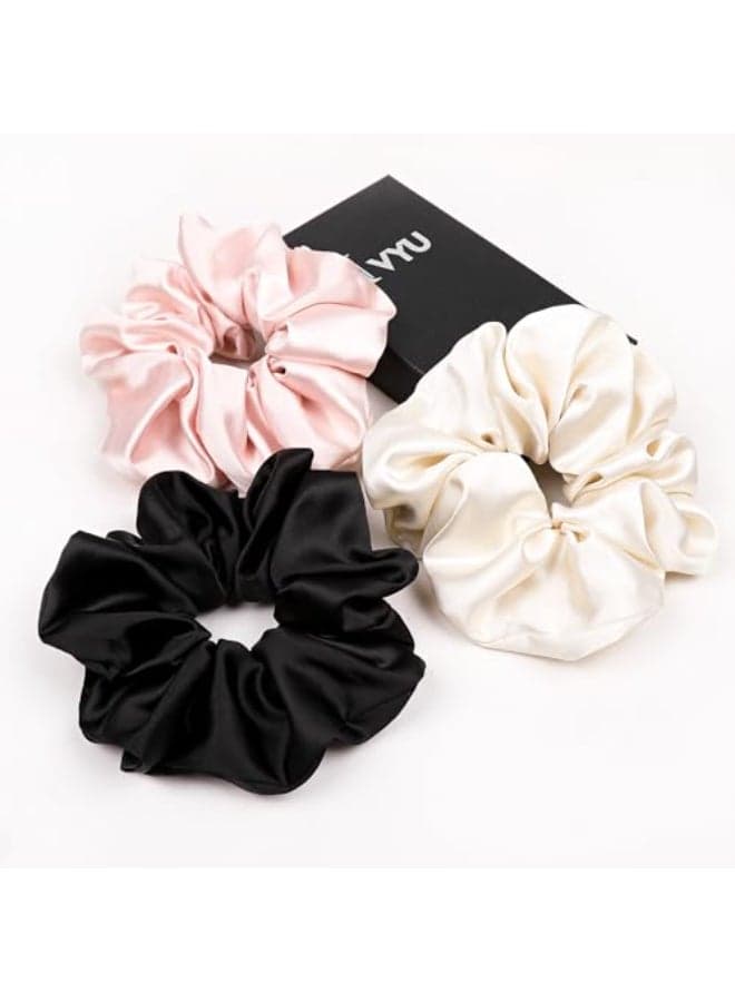 3 Pcs Large Silk Satin Scrunchies Extra Big Both for Thick or Thin Hair No Crease Jumbo Ponytail Holder No Hurt Your Hair for Sleep