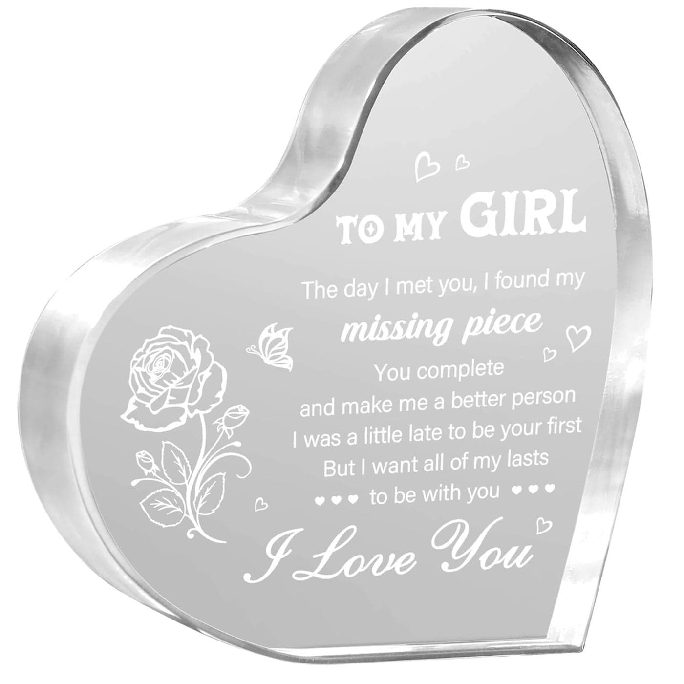 Milcier Gifts for Girlfriend Girlfriend Birthday Gifts Ideas To My Girl Heart Shaped Acrylic Block I Love You Presents for Her Valentines Day Christmas Idea for Her GF Wife