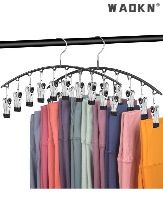 Legging Organizer for Closet, Pants Hangers with Clips Holds 20 Leggings, 2 Pack Metal Yoga Pants Hangers with Rubber Coated Clips, Space Saving Closet Organizers and Storage , sturdy and durable , Black.