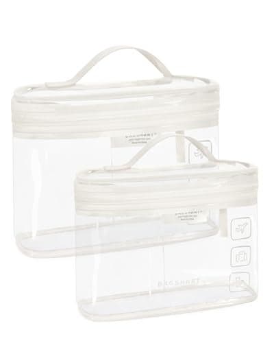 BAGSMART TSA Approved Toiletry Bag, 2 Pack Clear Makeup Cosmetic Bag Organizer, Quart Size Travel Bag for Toiletries, Carry-on Travel Accessories Essentials, White-2pcs