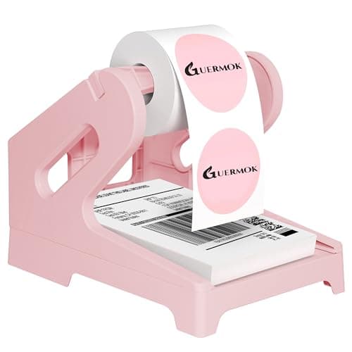 Guermok Thermal Shipping Label Holder for Rolls FanFold Fragile Stickers for Shipping Label Stand Desktop Printer HolderHome Office Accessory Sticker Dispenser for Holographic Pink