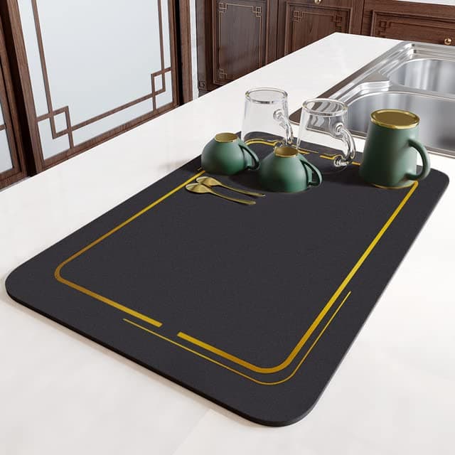 Deoxys Draining Mat Super Absorbent Kitchen Sink Drainer Mat Quick Dry Dish Drainer Mat AntiSlip Draining Mat for Kitchen Counter 40 30cm