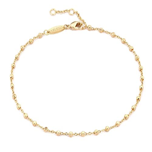 MEVECCO Anklet for Women Gold Bead Cable Chain 14K Gold Plated Dainty Boho Beach Summer Simple Foot Jewelry Ankle Bracelet
