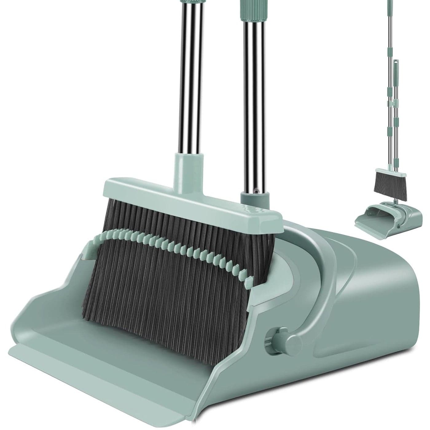 kelamayi Upgrade Broom and Dustpan Set Large Size and with Long Handle UprightIdeal for Indoor Outdoor Garage Kitchen Room Office Lobby Use Green