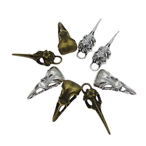 Julie Wang 40pcs Alloy Mixed Bronze Silver Raven Skull Charm Bird Head Skeleton Pendant For Necklace Jewelry Making