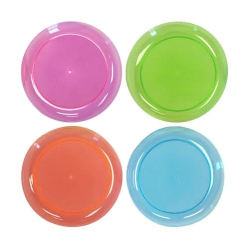 Party Essentials Hard Plastic 6-Inch Round Party/Dessert Plates, Assorted Neon, 40-Count