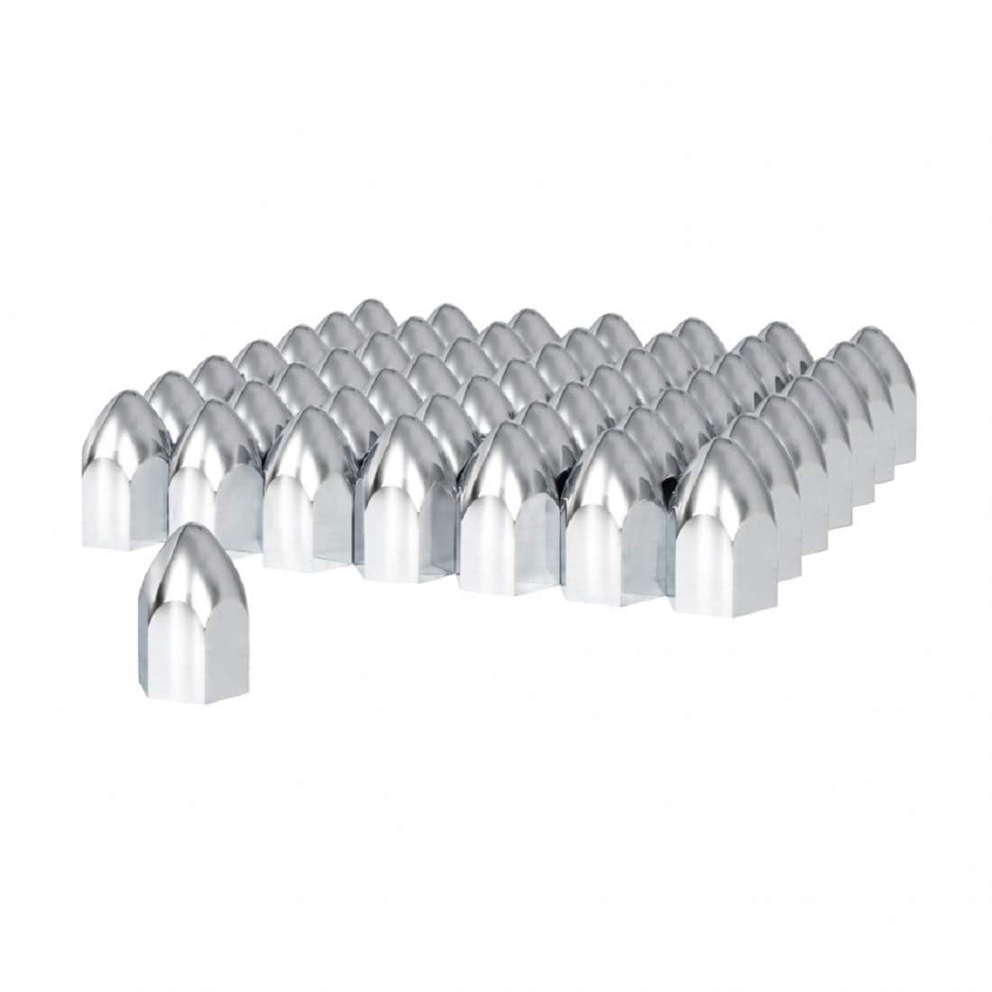 United Pacific 1-1/2" X 2-3/4" Chrome Plastic Bullet Nut Covers - Push-On (60 Pack)