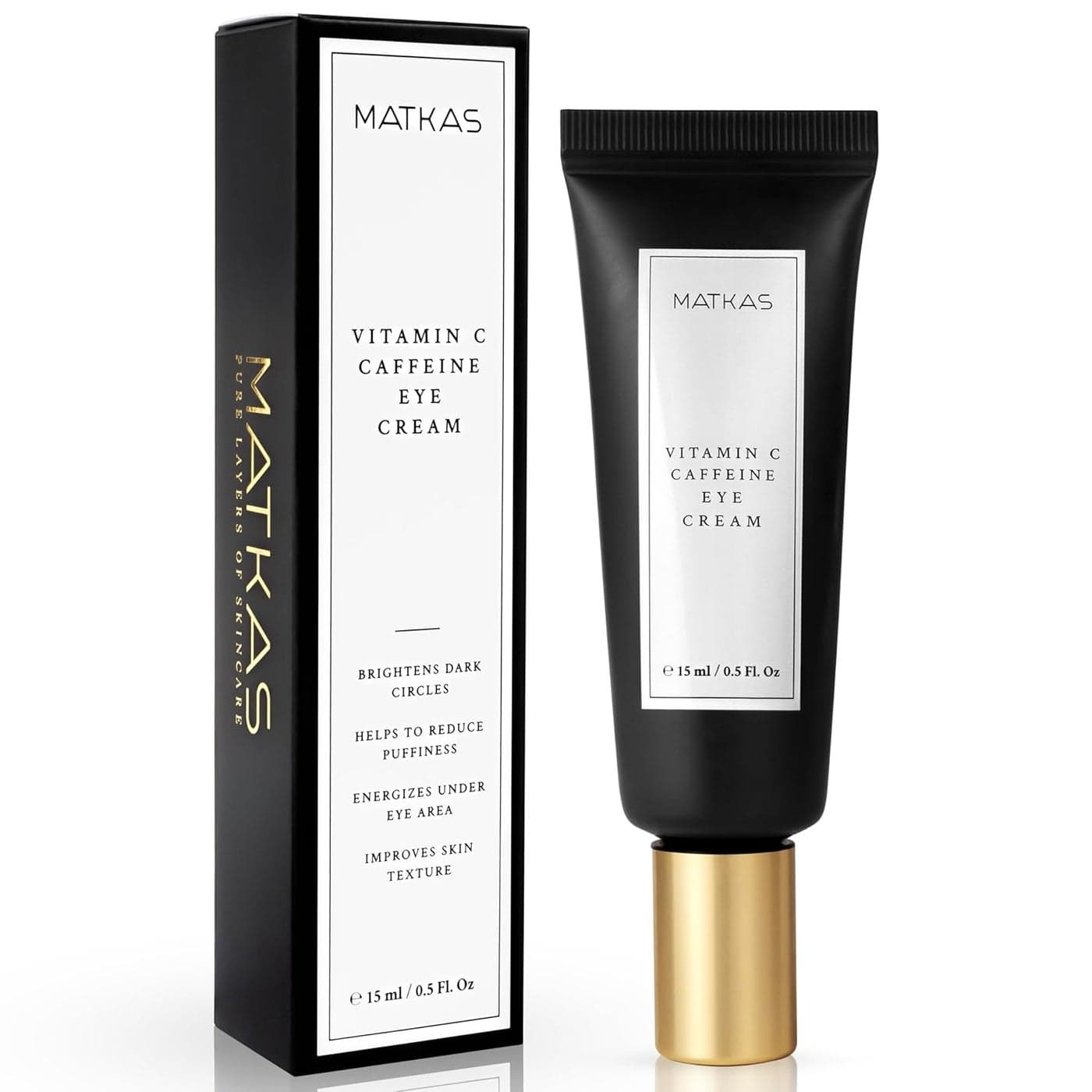 MATKAS Korean Vitamin C Eye Cream for Dark Circles and Puffiness Bags Wrinkles Hydrating Energizing Brightening Under Eye Cream Anti Aging Puffy Eyes Treatment Caffeine Peptides Vitamin E