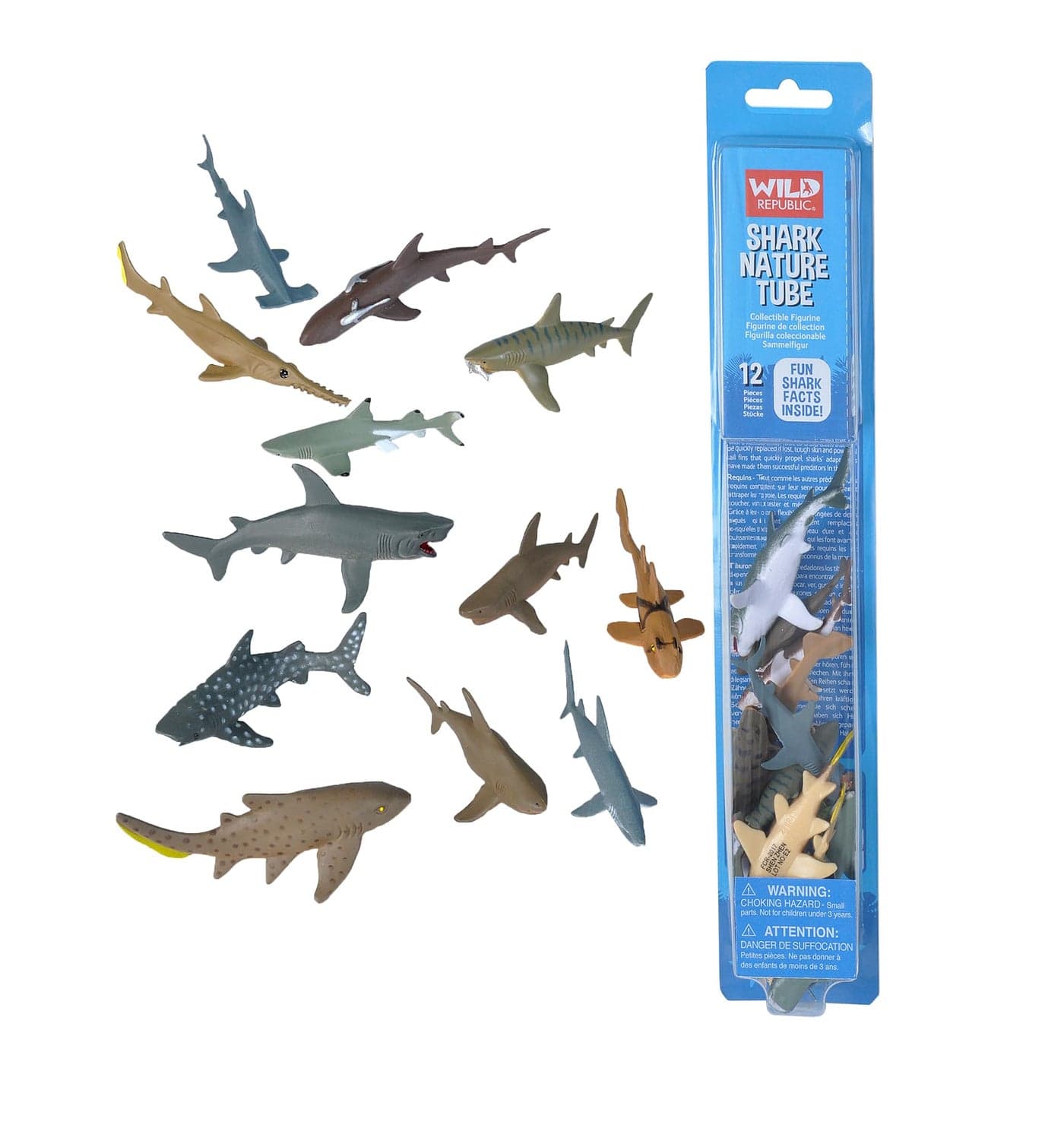 Wild Republic Shark Toys, Nature Tube, Aquatic Animal, Shark Party Supplies, Ocean Toys, Kid Gifts, Educational Toys, 12- Pieces 1.5" to 3"