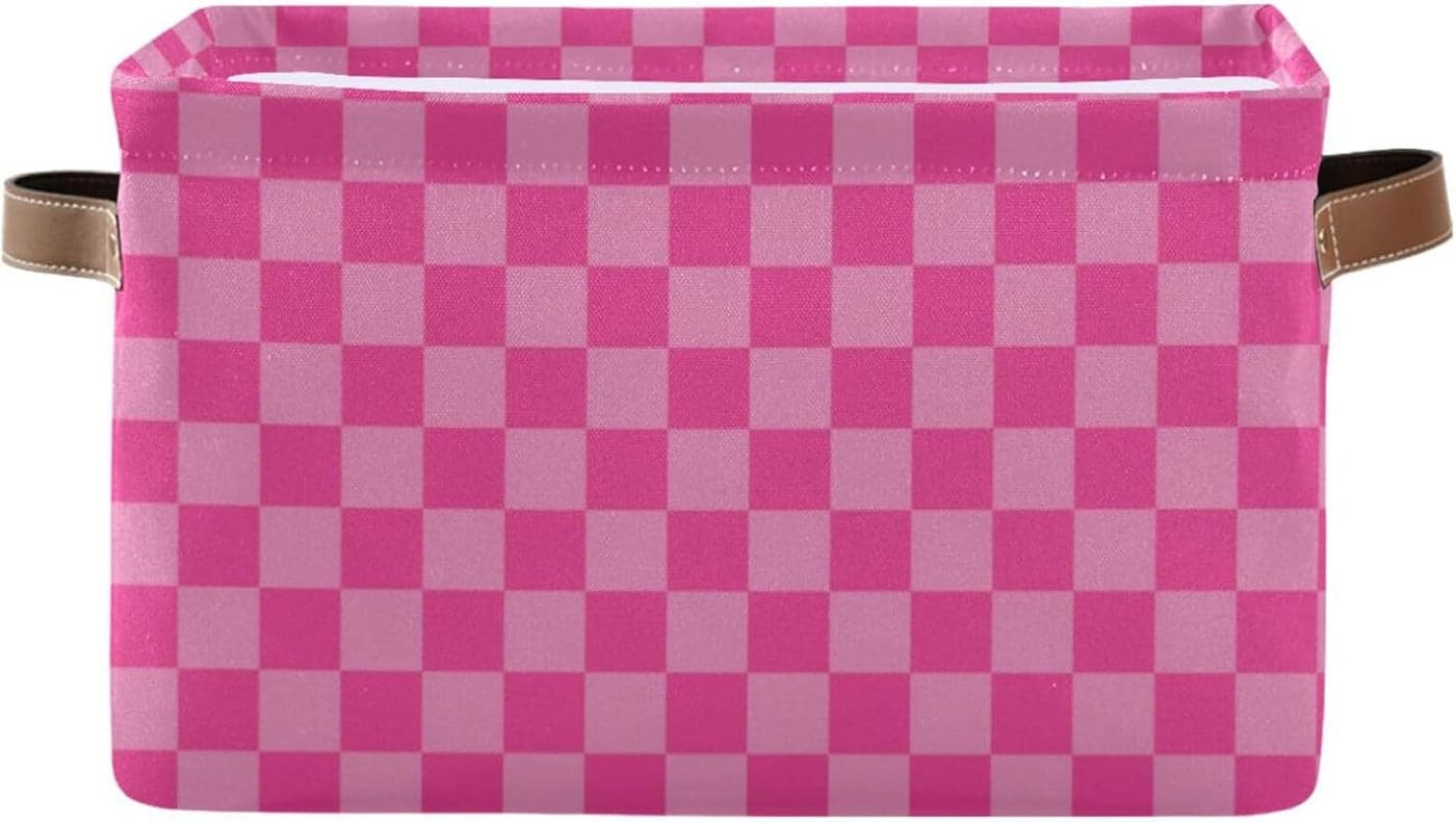 Emelivor Pink Checkered Storage Basket Bins Foldable Laundry Hamper Storage Bins Box Organizer for Pet Books Clothes Makeup Nursery Closet Office1 pcs