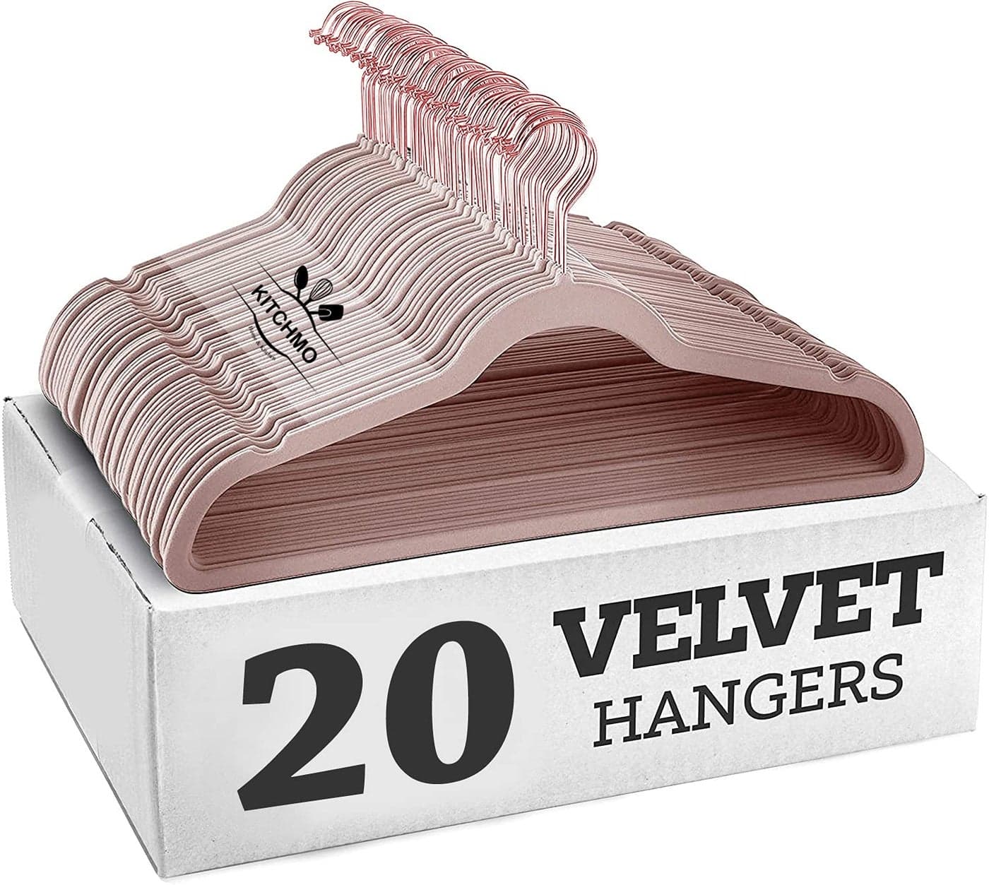 KITCHMO- Premium Velvet Hangers Non Slip Velvet Suit Hangers Rose Gold Hooks,Space Saving Clothes Hangers Velvet Hangers Non-Slip 360 Degree Swivel Hook Clothes Hangers Velvet (Peach, Pack of 20)