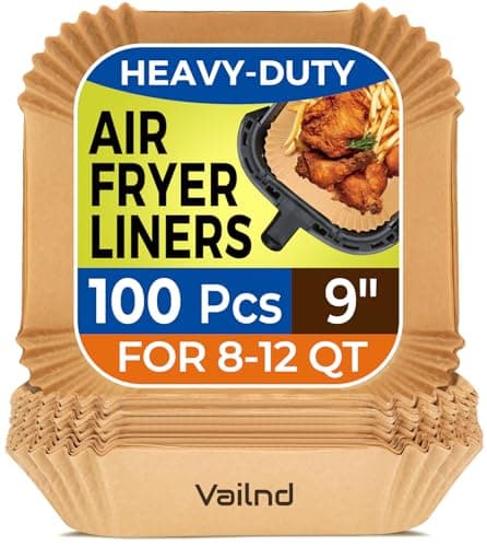 Vailnd Air Fryer Liners Disposable 100Pcs 9 Inch Max Xl Large Cooker Airfryer Paper Liners Oil Proof Parchment Sheets Square Basket Baking Liner for 8101112 QT Air Fryer Microwave