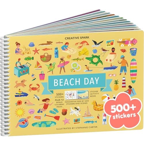 Beach Day 500 Kids Sticker Book by Cupkin Fun Toddler Travel Activity Coloring and Sticker Book Road Trip Essentials 12 Coloring Pages 12 Side by Side Scenes for Ages 28 Years