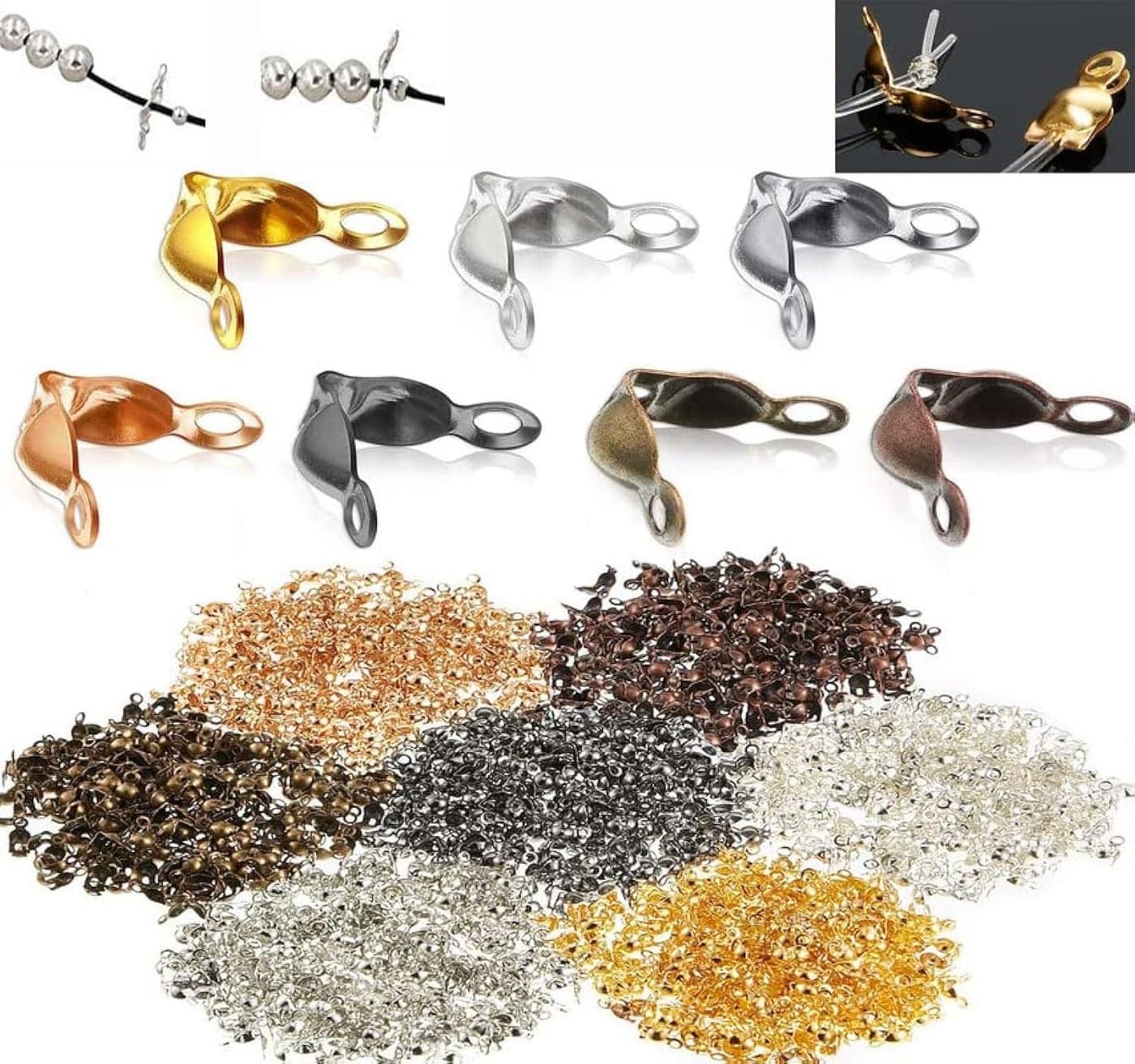 DIY Crafts 25 Grm, Antique Silver, Bead Tips Terminators Bead Tips Knot Covers End Caps Golden for Jewelry Making DIY F (25 Grm, Antique Silver)