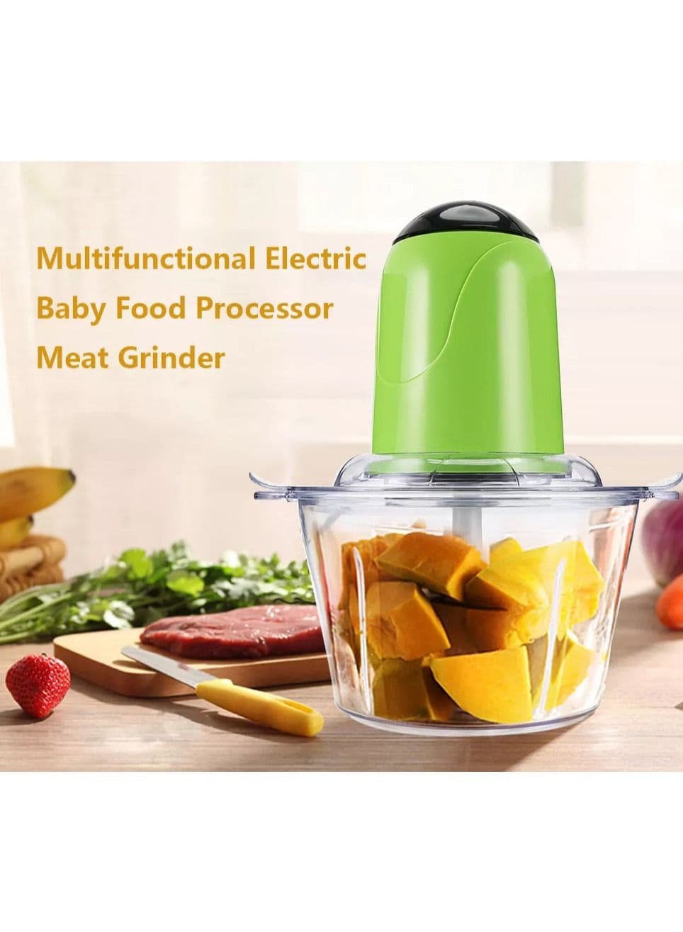 Food Chopper Electric Meat Grinder Machine Kitchen Aid Mini Food Processor 2L BPA-Free Glass Bowl Grinder for Meat Vegetables Fruits and Nuts Chopper 220V-50 Hz Baby Food