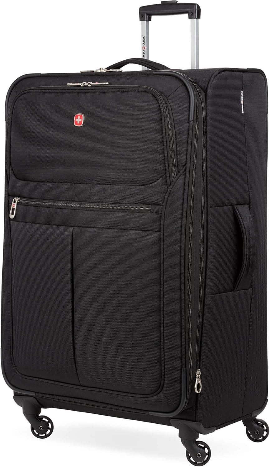 SwissGear 4010 Softside Luggage with Spinner Wheels Black CheckedLarge 27Inch