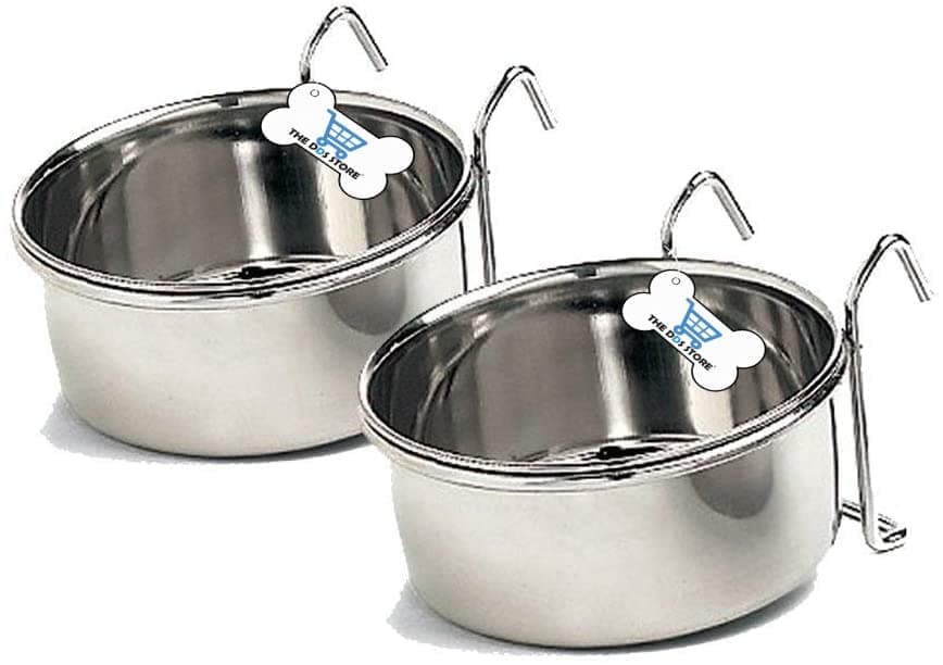 Bird Feeding Dish Cups Set, Stainless Steel Parrot Feeding Cups Animal Cage Water Food Bowl Bird Cage Cups Holder with Clamp Holder for Bird Parrot Water Food Dish Feeder (HOOK, 300.ml Hook Pack of 2)