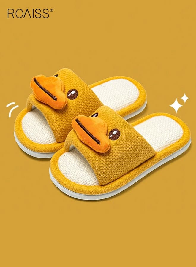 Kids' Non-Slip Slippers, All-Season Indoor House Slippers, Cartoon-Printed Cute Sweat-Absorbing Boys' and Girls' Soft-Soled Linen Slippers, Yellow Duck
