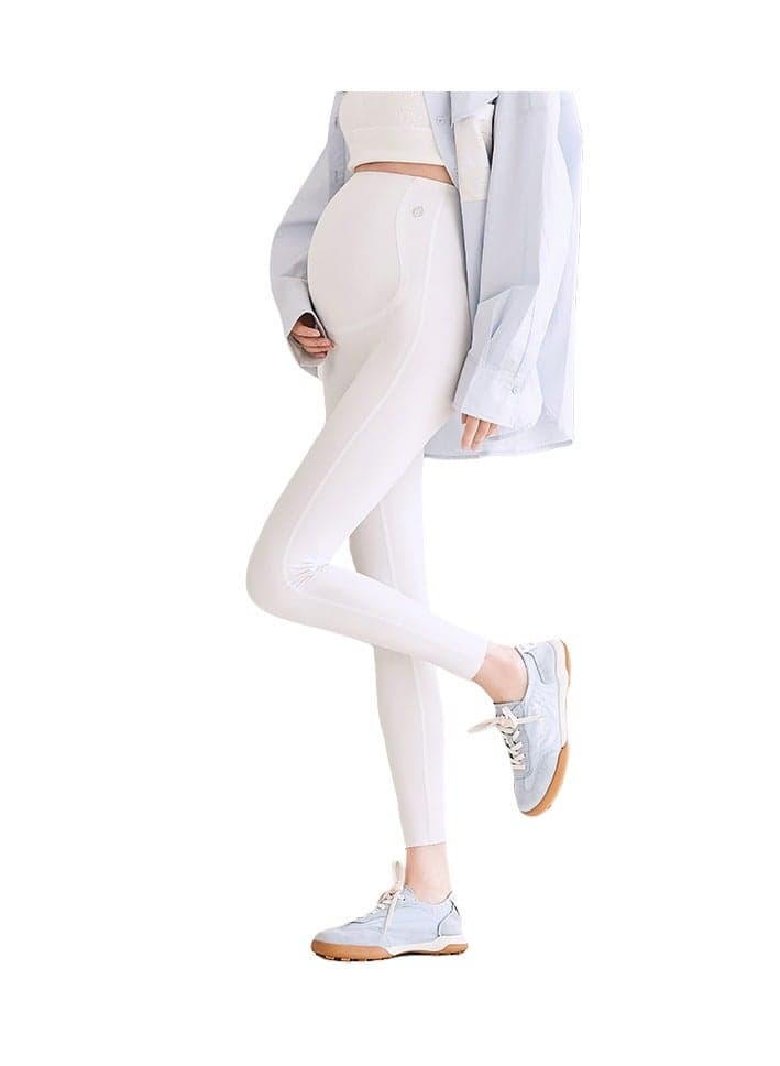 Breathable High Waist Hip Lifting Maternity Pants for First, Middle and Last Trimester of Pregnancy, White
