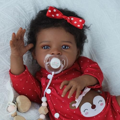 SCOM Reborn Baby Dolls Black Girl 20 Inch African American Realistic Newborn Girl Doll Lifelike Weighted Soft Body Christmas Birthday Gift for Kids Age 3