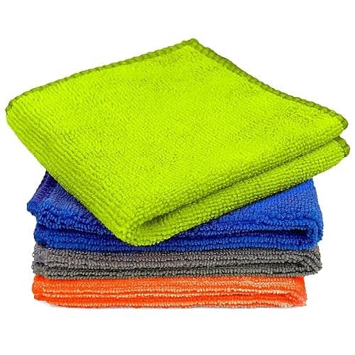Tukzer Microfiber Cloth - 4 pcs 25X25 cms 280 GSM Cleaning Kit Cloth for Laptop, Monitor, Camera Lens, Binoculars, TV Projector, Electronics (Multi-Color)