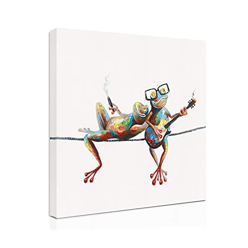 Canvas Frog Wall Art Decor: 24"x24" Side by Side Frogs with Glasses Art Bedroom Wall Art Laundry Room Decor Kids' Room Decor Inspirational Wall Art with Frame Easy Hanging with 1 Panel
